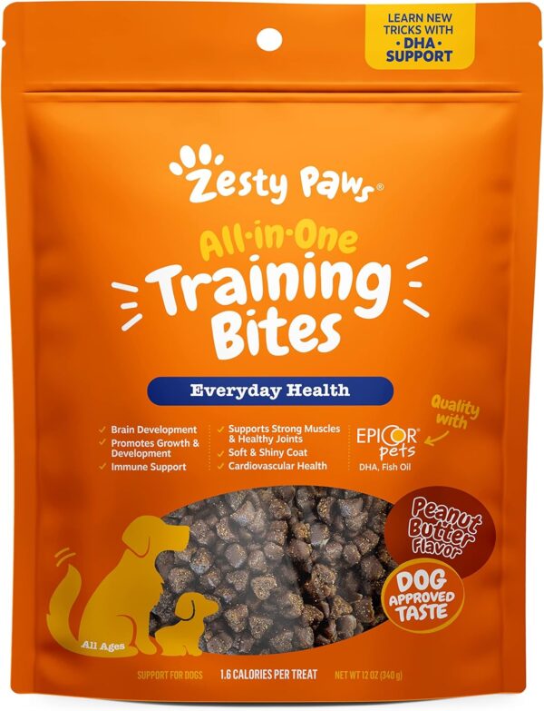 Zesty Paws Training Treats - Support Joint, Muscle, Immune Health - Fish Oil Omega 3 Fatty Acids - PB Flavor - 12oz