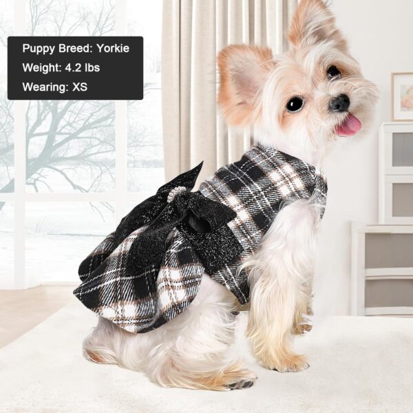 XS Dog Clothes Dog Sweater Dress for Small Dogs Girl Plaid Dog Dress Puppy Sweater Fleece Warm Pet Clothes Dog Outfits Cat Apparel X-Small Black - Image 3