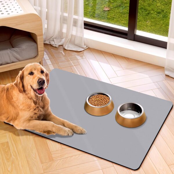 Pet Feeding Mat Absorbent Dog Mat for Food and Water Bowl No Stains Quick Dry Dog Food Mat Pet Supplies Cat Dog Water Dispenser Mats for Messy Drinkers, Grey 17"X25"