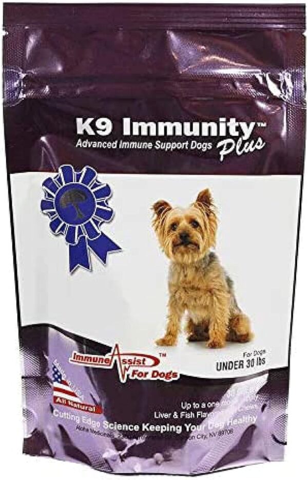 K9 Immunity Plus - Potent Immune Booster for Dogs Under 30 lbs - Certified Organic – Mushroom Enhanced Supplement - Veterinarian Recommended Dog Health Supplement (30 Chews)