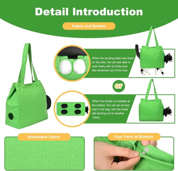 Yanvega Cat Soft Travel Carrier Pet Supplies Sling Bag, Cat Tote Bag Carrier Soft-Side Pet Carrying Chest Bag, Color Green Size M Cat Sling Holder for Nail Trimming Support Cats and Dogs Up to 11 lbs - Image 4