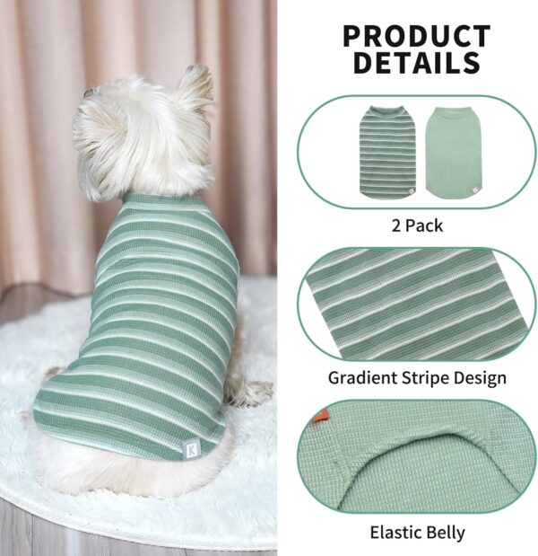 KYEESE 2Pack Waffle Dog Shirts for Small Dogs Stretchy Dog T-Shirts Lightweight Dog Tank Top Sleeveless Striped Dog Shirt Vest Breathable Cat Shirt, Medium, Green+Striped - Image 4