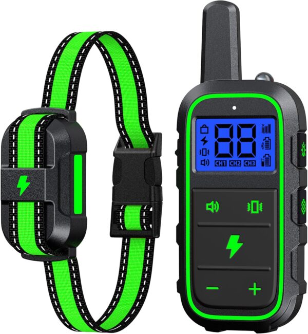 Shock Collar Dog Training Collar 4 Training Modes and Waterproof Rechargeable Remote Range 3300Ft for Large Medium Small Dogs (Green)