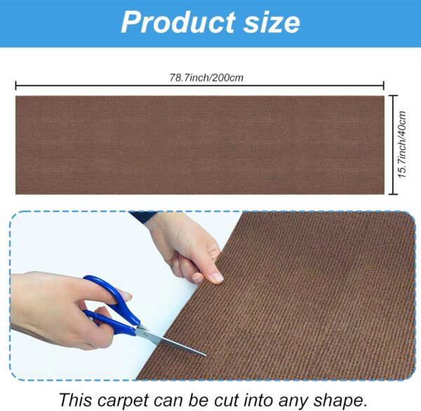 Trimmable Cat Scratching Post Carpet Covered 78.7”x15.8” Self-Adhesive Cat Tree Shelves Replacement Parts Mat Cat Scratcher for Cat Tree Shelf Steps Couch Furniture DIY Protector(Brown) - Image 2