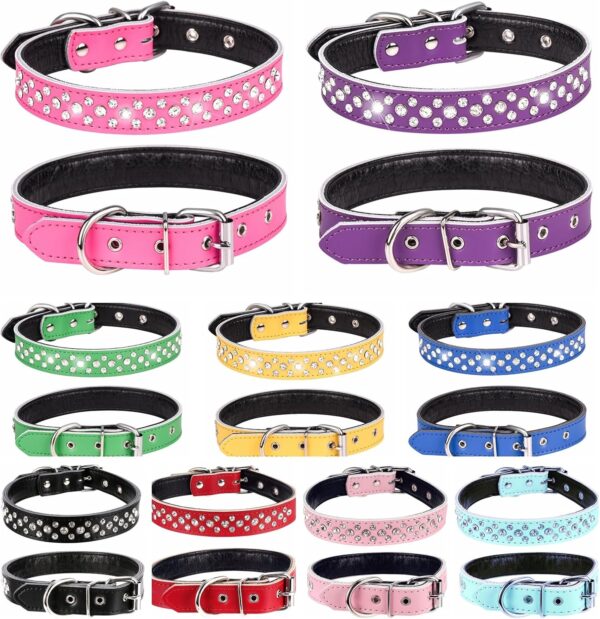 Rhinestone Dog Collar, Adjustable Cute Dazzling Sparkling Soft Leather Dog Collar Crystal Diamond Pet Dog Puppy Collar (L, Hot Pink) - Image 3