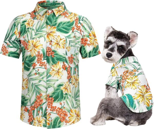 Hawaii Dog Shirt, Pet Summer T-Shirts Dog Style Floral Breathable Cool Clothes Hawaiian Shirts for Small Dogs and Cats Owner and Pet Shirts are Sold Separately