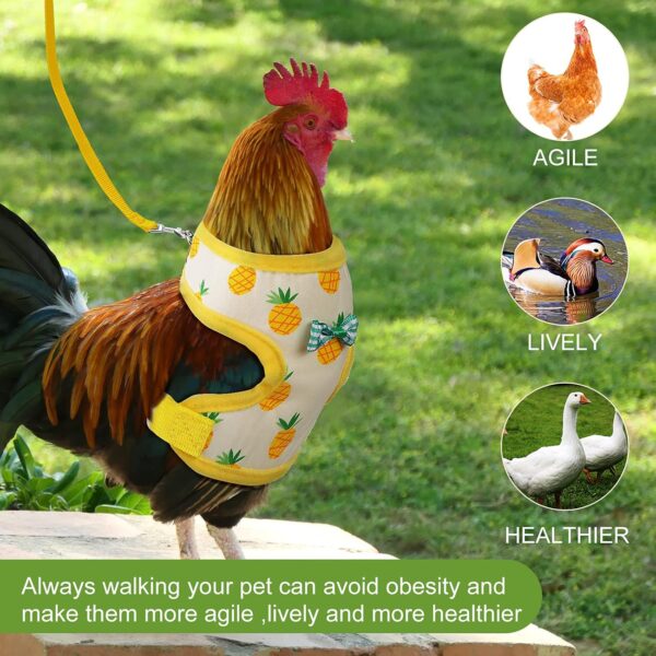 2 Pieces Adjustable Chicken Harness and Leash Set Elastic Comfortable Hen Vest Breathable Halloween Christmas Duck Harness for Chicken Duck Goose Pet Training Walking (Pineapple, Strawberry,Medium) - Image 6