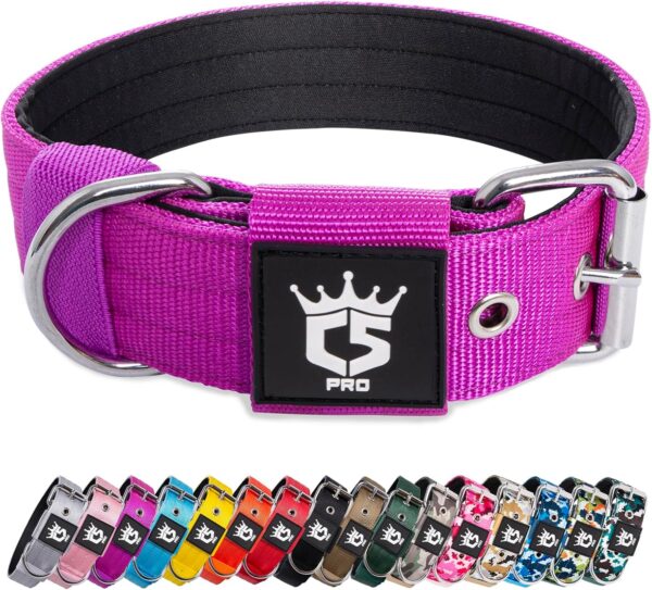 TSPRO Tactical Dog Collar 1.5 inch Wide Dog Collar Military Grade Strong Dog Collar Thick Dog Collar Heavy Duty Metal Buckle Dog Collar Fit 20.5-23.5 inches Neck (Purple -L)