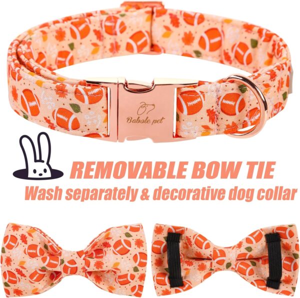 Fall Dog Bow Tie Collar Adjustable Thanksgiving Boy Girl Large Dog Cotton Collars Rose Gold Metal Buckle Orange College Football Printed L - Image 4