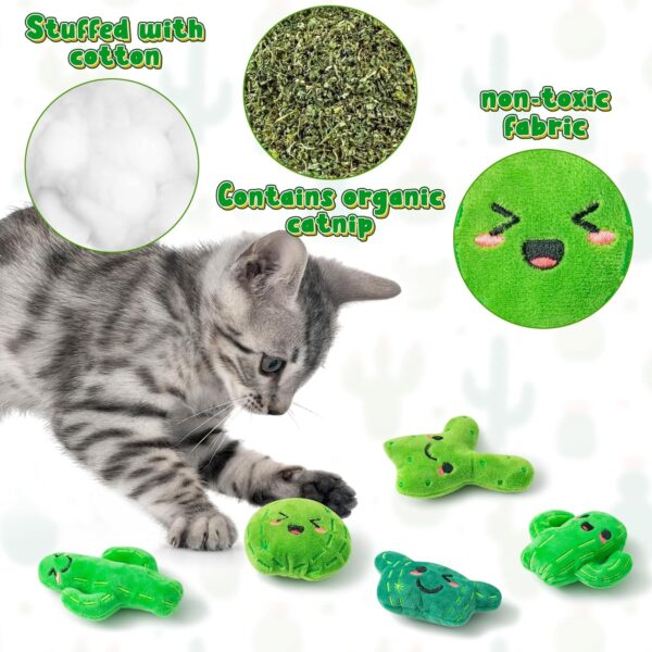 MALLMALL6 Catnip Toys for Cat - 5Pcs Cactus Prickly Plants Catmint Interactive Cat Toy for Indoor Cats, Soft Plush Green Cat Supplies, Kitten Teething Chew Toy Set, Cute Pet Gifts for Cat Lover - Image 3