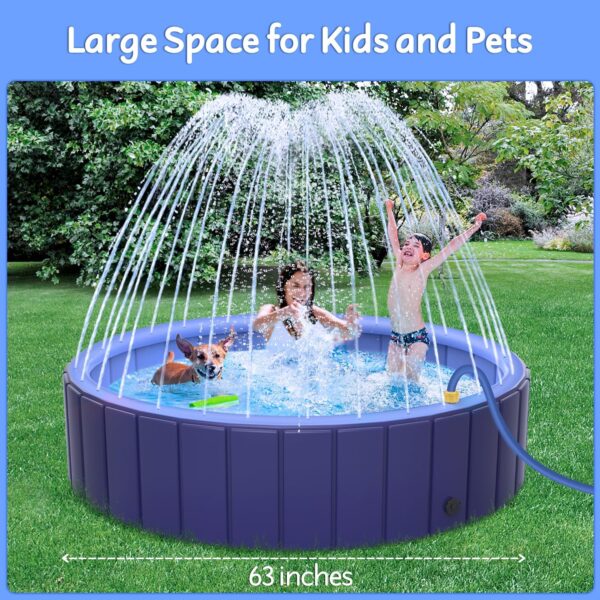 Dog Pool for Large Dogs 63" XL, Foldable Kiddie Pool Heavy Duty, Collapsible Doggie Swiming Pools, Large Splash Sprinkler Pool for Outside Backyard, Non-Slip Pet Bath Tub for Dogs Cats Kids - Image 5