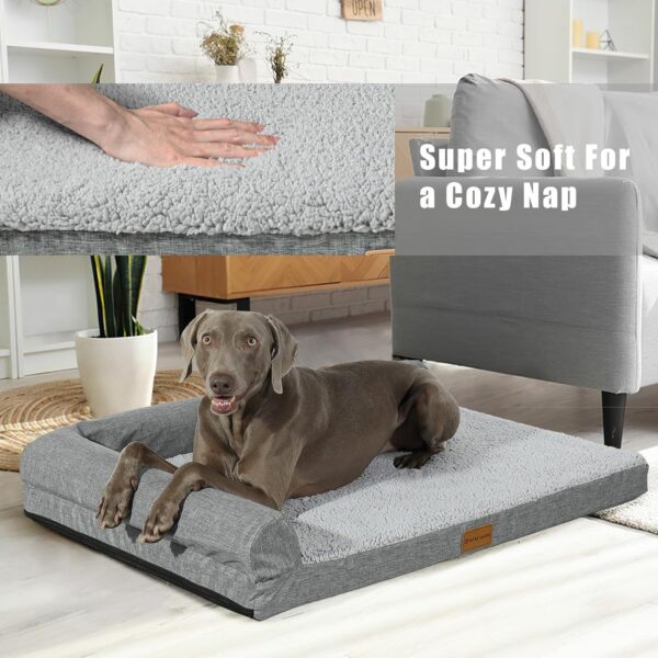 Patas Lague Orthopedic Dog Bed for Medium Dogs 36''X24'', Waterproof L Shaped Medium Dog Sofa Beds with Removable Washable Cover, Soft Pet Couch Bed Mat with Nonskid Bottom, Grey - Image 2