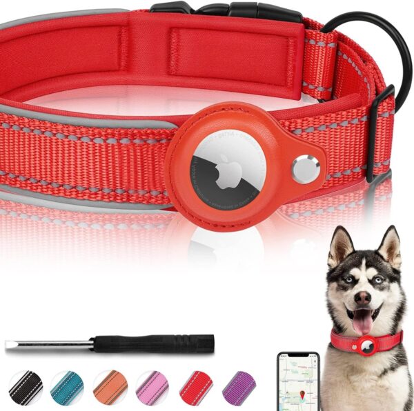 AirTag Dog Collar, Reflective Apple Air Tag Dog Collar, Padded Dog Collars with AirTag Holder Case, Adjustable Air Tag Pet Collar for Small Medium Large Dogs, S(12-14.5")