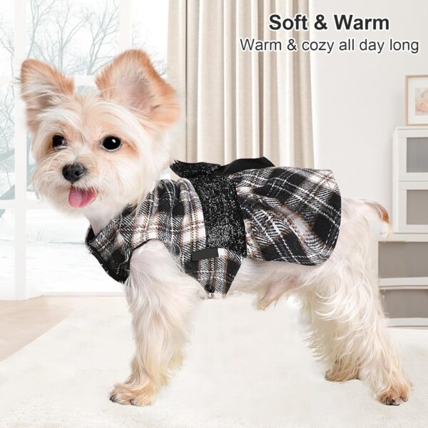 XS Dog Clothes Dog Sweater Dress for Small Dogs Girl Plaid Dog Dress Puppy Sweater Fleece Warm Pet Clothes Dog Outfits Cat Apparel X-Small Black - Image 4