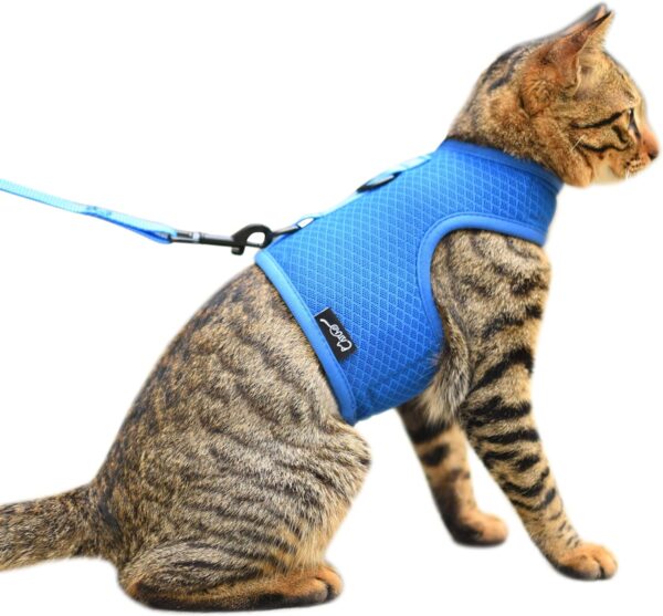 Cat Harness and Leash for Walking Escape Proof Breathable Mesh Fabric, Solid Blue, Large, Adjustable Cat Walking Jackets, Padded Stylish Cat Vest