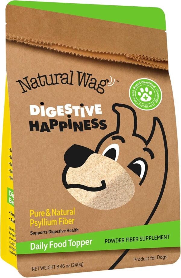 Natural Wag Digestive Happiness for Digestion & General Health Supplement for Dogs - Psyllium Husk Fiber - Relieve Digestive Conditions, Optimize Stool, and Improve Health