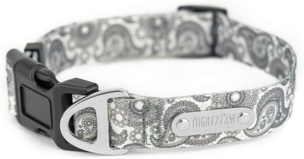 Mighty Paw Grey Paisley Designer Collar - Patterned Collar - Soft Polyester Webbing - Heavy-Duty Hardware - Premium Weather-Resistant Dog Collar - Adjustable Collar for All Dog Breeds - Medium