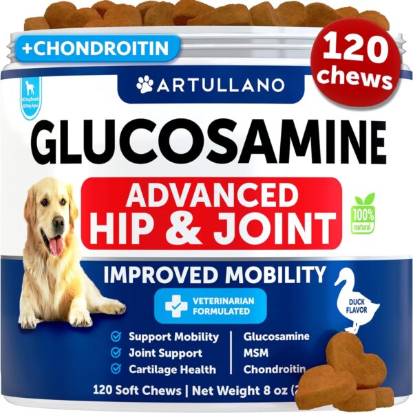 Glucosamine for Dogs - Hip and Joint Supplement for Dogs - Glucosamine Chondroitin For Dogs, Turmeric, MSM - Dog Glucosamine Support - Dog Joint Pain Relief Health - Mobility Treats - 120 Chews