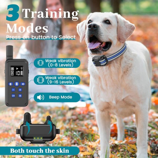 Strong Vibrating Dog Collar Beep and Vibration Only, No Shock Dog Training Collar with Remote 2000ft Range, Waterproof & Rechargeable Vibration Collar for Small Medium Large Dogs(Blue) - Image 2