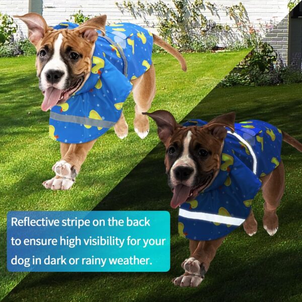 DELIFUR Large Dog Raincoat- Waterproof Dog Rain Poncho Adjustable Double Layer Rain Jacket with Hood for Medium Large Dogs Designed with Leash Hole Reflective Strip and Ducks (Blue Duck, Medium) - Image 5