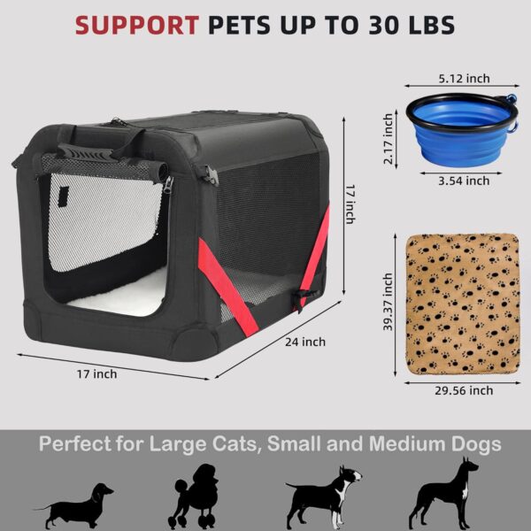 Large Cat Carrier for 2 Cats Small Medium Dogs, Soft Pet Carrier 24x17x17 for Traveling with Warm Blanket Foldable Bowl and Washable Pad - Image 3