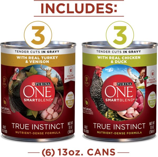 Purina ONE True Instinct Tender Cuts in Gravy with Real Turkey and Venison, and with Real Chicken and Duck High Protein Wet Dog Food Variety Pack - 13 Ounce (Pack of 6) - Image 3