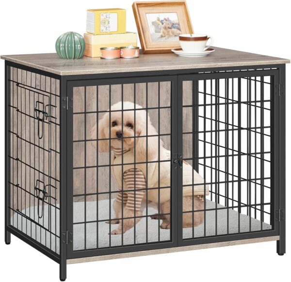 Dog Crate Furniture with Cushion, Wooden Dog Kennel with Double Doors, Heavy Duty Dog Cage for Small/Medium/Large Dogs, Indoor Dog House End Table, 31.5" L, Greige DCHG0701 - Image 9