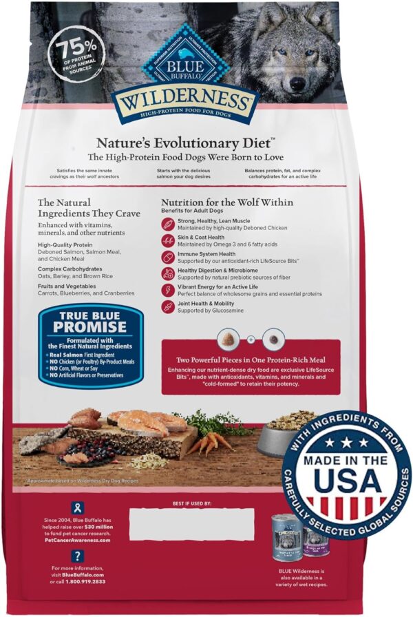 Blue Buffalo Wilderness Natural High-Protein Dry Food for Adult Dogs, Salmon Recipe, 4.5-lb. Bag - Image 2