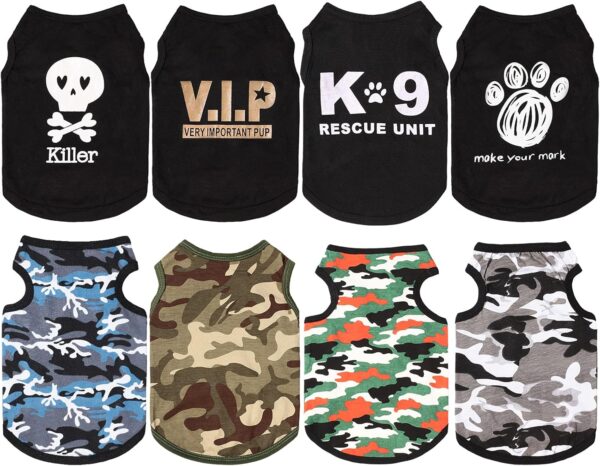 8 Pieces Dog Boy Summer Shirt Dog Camo Shirts Sleeveless Printed Pet Shirt Puppy Camouflage T-Shirt Breathable Puppy Vest Clothes Pet Apparel for Small to Medium Dog Puppy Cat (X-Small)