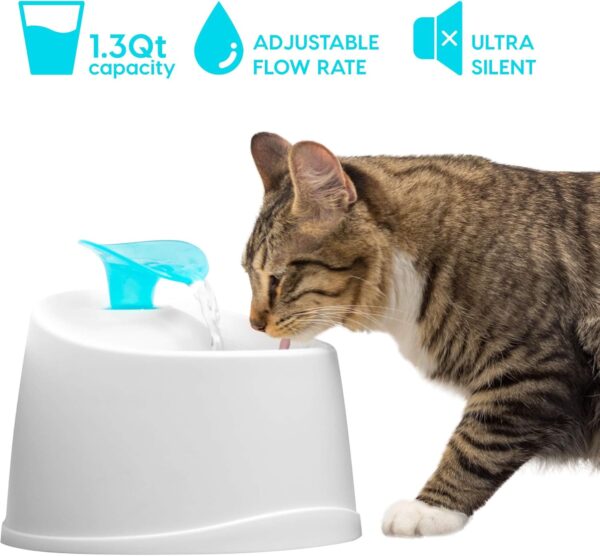 IRIS USA 44oz / 1.3L Cat Water Fountain, For Dog & Cat with Two Flow Options Automatic Pet Water Fountain Bowl Silent and Replaceable Charcoal Filter, White/Blue - Image 3