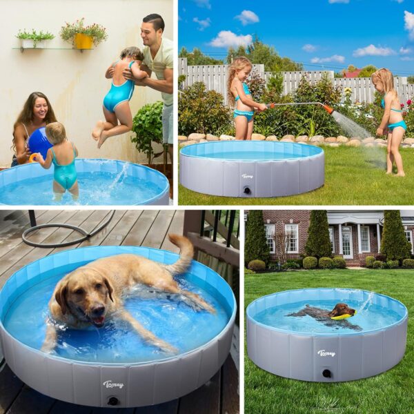 Toozey High Durability Dog Pool Foldable Hard Plastic Swimming Pool Collapsible Dog Bath Tub Outside Kiddle Pool Portable Pool for Puppy Small Medium Large Dogs and Kids, 47" x 12" - Image 2