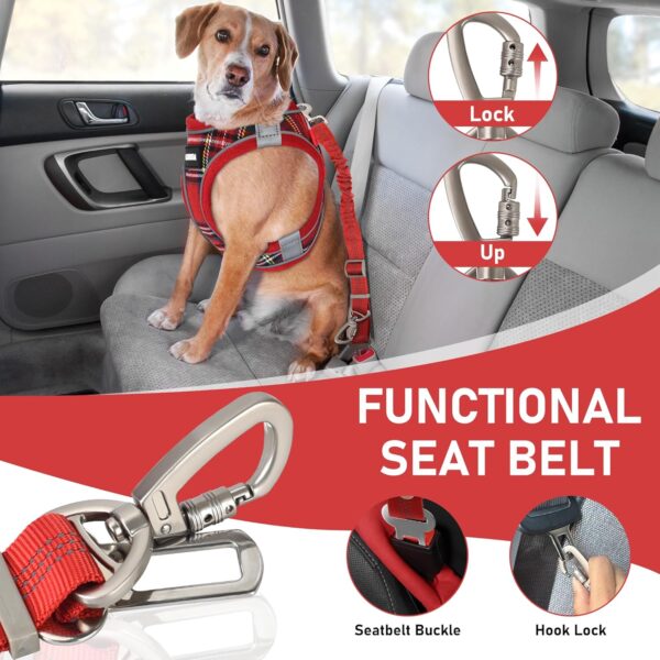 GAMUDA Dog Harness, Collar and Seat Belt Set, Vehicle Safety Harness, Retractable Adjustable Pet Seatbelts with Travel Strap and Carabiner for Most Cars (Red, XS) - Image 7