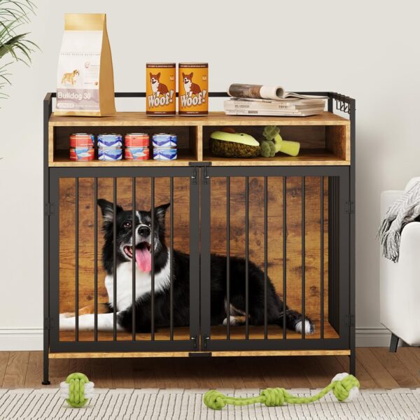 YITAHOME Large Dog Crate, 41" Heavy Duty Dog Kennel with 2 Drawers End Table, Wooden Dog Cage Indoor Dog House Pet Crate Table with Double Doors for Large Medium Small Dogs, Rustic Brown - Image 2