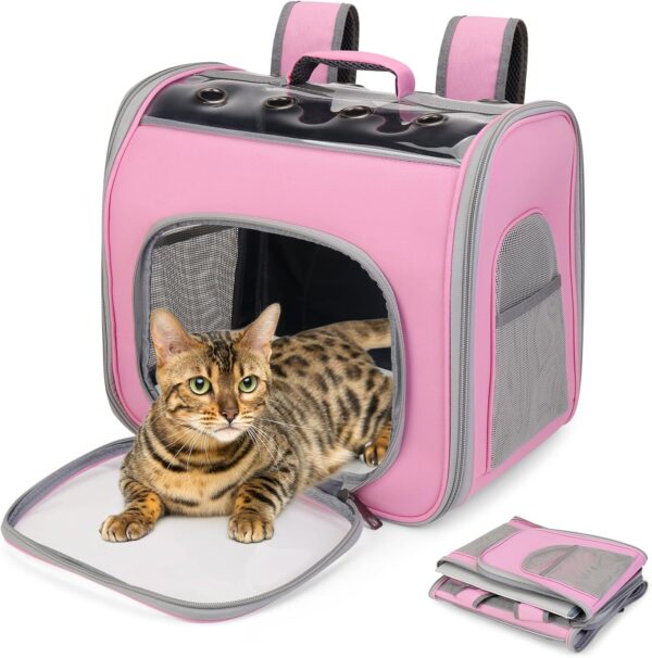 Pet Carrier Backpack, Cat Backpack Carrier with Breathable Holes, Portable Pet Travel Carrier for Medium/Small Cats and Dogs, Airline Approved, Ideal for Outdoor Picnic,Hiking (Pink)