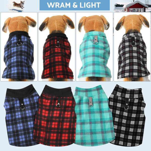 4 Pieces Winter Fabric Dog Sweater with Leash Ring Fleece Vest Dog Pullover Jacket Warm Pet Dog Clothes for Puppy Small Dogs Cat Chihuahua Boy (Plaid Pattern, L) - Image 4