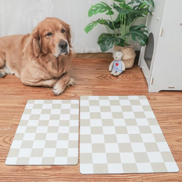 Ralxion Checkered Dog Feeding Mat, Absorbent Mats for Dog Food and Water Bowl, Dispenser, Retro Aesthetic Beige Khaiki Checkerboard Pet Placemat for Dogs, Cats, Puppy Accessories, 16" X 24” - Image 2