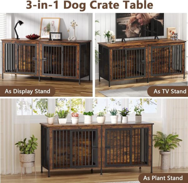 EasyCom 78 Inch Dog Cage Furniture for 2 Dogs, Extra Large Double Dog Crate Furniture Large Breed, XXL Thick Wooden Dog Crate Furniture TV Stand, Sturdy Dog Kennel Furniture Dog Crate with Divider - Image 5