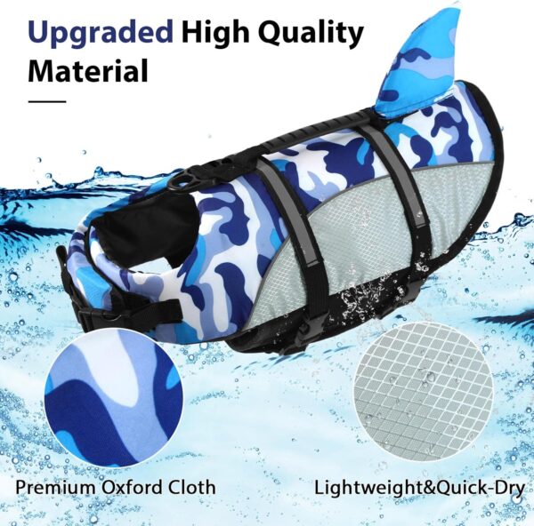 ALAGIRLS Dog Life Jacket Ripstop Shark Flotation Lifesaver Vests with Rescue Handle for Small Medium Large Dogs, Pet Safety Swimsuit for Swimming Pool Beach, Upgraded-BlueCamo M - Image 3