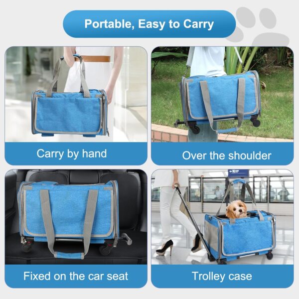 Airline Approved Expandable Premium Pet Carrier on Wheels, Designed for Dogs & Cats for Up to 25 LBS(Upgrade Material-Sponge Filling) with Telescoping Handle for Walking Travel Vet Visits - Image 6