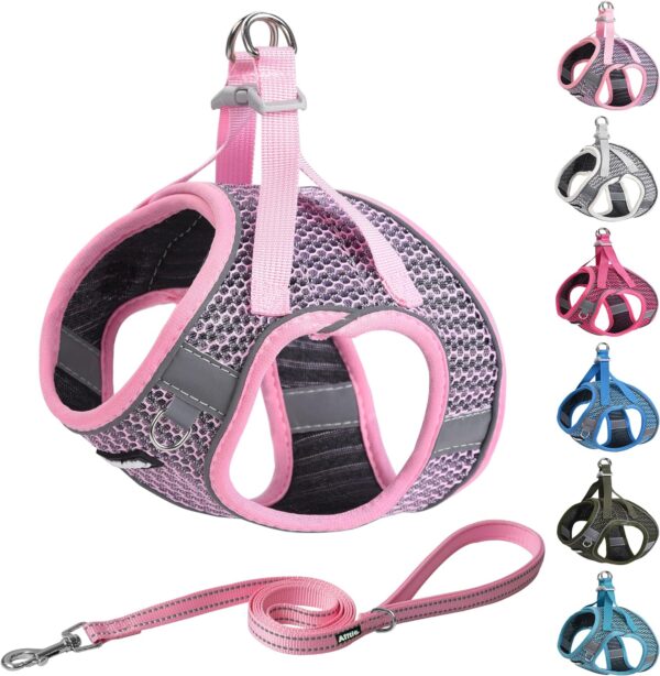 AIITLE Extra Small Dog Harness - Step in Vest Harness with A Leash, Reflective Bands, Soft Breathable Pet Supplies, Outdoor Pet Vest for Extra Small Dogs and House Cats Pink XXXS