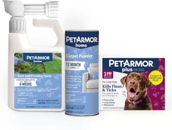 PetArmor Plus Flea & Tick Prevention for Dogs 45-88 lbs (3 Doses) + PetArmor Home Carpet Spray and Yard Spray for Fleas & Ticks, Total Flea & Tick Prevention