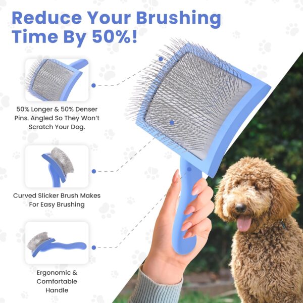 We Love Doodles Dog Slicker Brush for Grooming Pet Hair - Best Brushes For Poodle & Golden Doodle - Long Haired Brush For Dogs - Goldendoodle Long Pin Brush For Dematting (Large Curved Slicker Brush) - Image 2