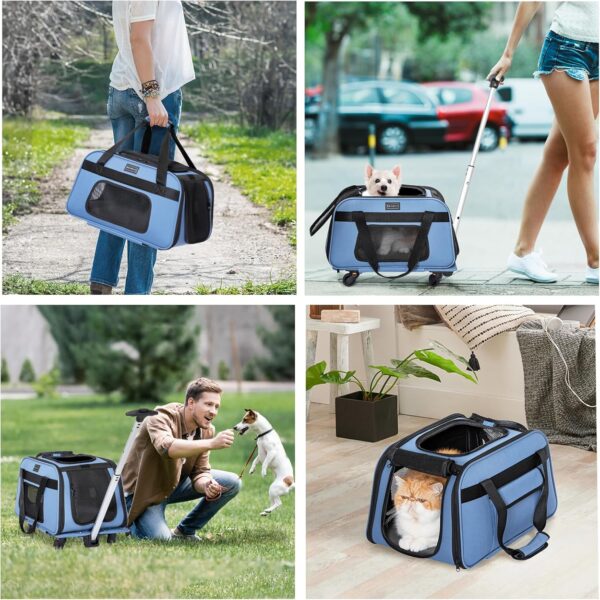 Petsfit Pet Carrier with Wheels, Rolling Dog Carrier for Small Dogs or 2 Small Cats, Airline Approved Dog Carrier with Telescopic Handle Perfect for Travelling Under 20lb,Blue - Image 7