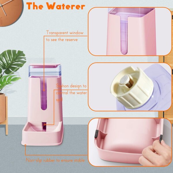 Automatic Cat Feeder and Dog Water Dispenser Set, 1 Gallon Capacity, Plastic, Pink, Suitable for Small to Big Pets - Image 4