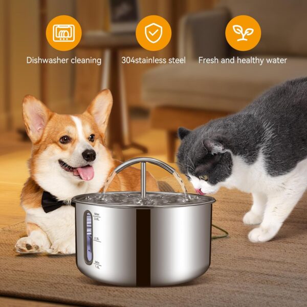 Cat Water Fountain, Large Capacity Stainless Steel Pet Water Fountain for Cats Inside,3.6L/121oz Automatic Dog Dispenser Water Bowl, Multiple Pets Water Fountain - Image 2