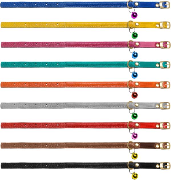 Murom Rolled Leather Cat Collar with Elastic Strap Safety Adjustable Pet Collars for Cats Kitten Yellow Red Pink Blue Orange Brown Gray (Black) - Image 3