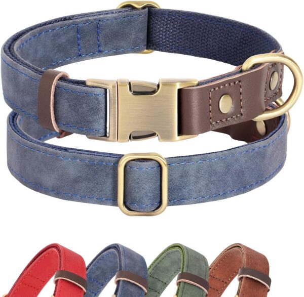 Didog Soft Padded Leather Dog Collars for Small Dogs, Classic Heavy Duty Dog Collar with Quick Release Metal Buckle, Adjustable Small Dog Collar Leather,Blue,S