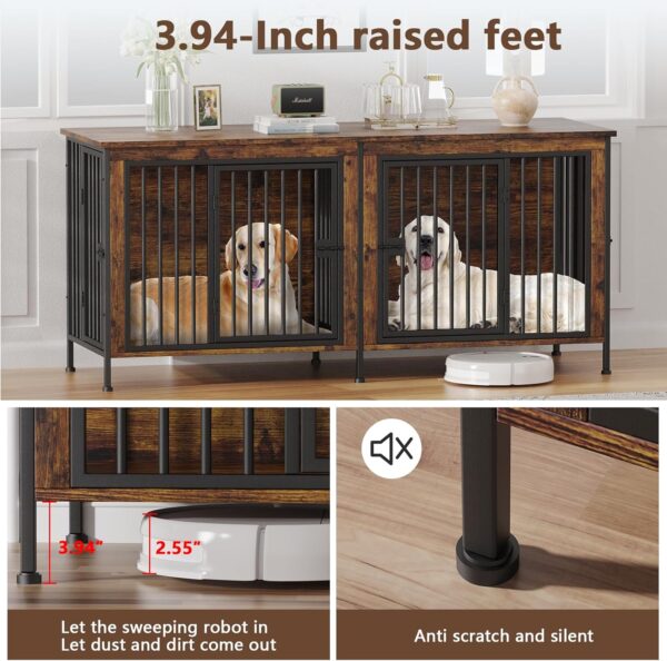 EasyCom 78 Inch Dog Cage Furniture for 2 Dogs, Extra Large Double Dog Crate Furniture Large Breed, XXL Thick Wooden Dog Crate Furniture TV Stand, Sturdy Dog Kennel Furniture Dog Crate with Divider - Image 3