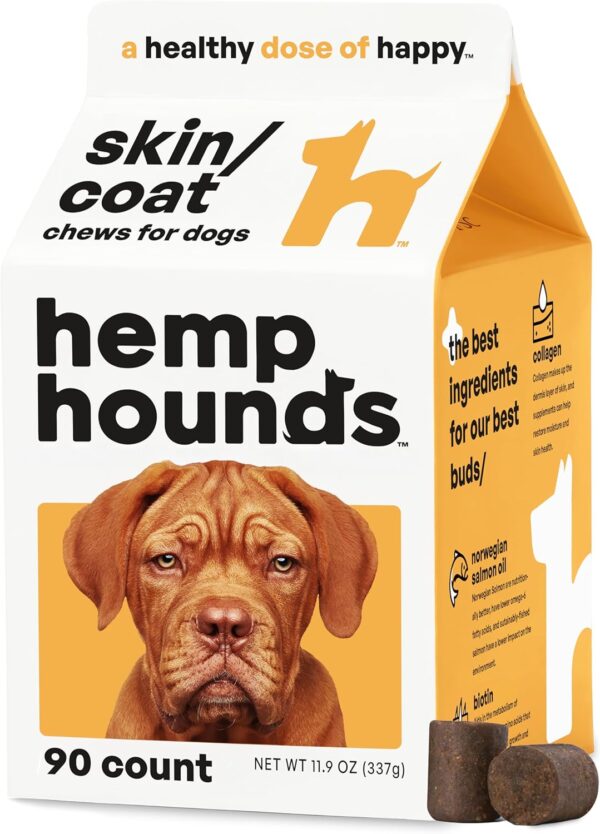 Adaptogenic Skin and Coat Chews for Dogs - 90 Chews - Nutrient Rich Dog Allergy Relief - Omega 3-6-9 - Norwegian Salmon Oil - Collagen - Turmeric - Beef Flavor - Dog Itch Relief