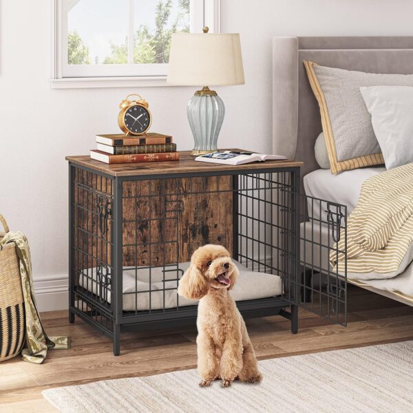 Dog Crate Furniture, Wooden Dog Kennel with Removable Tray, Heavy-Duty Dog Cage End Side Table, Indoor Dog House for Small/Medium/Large Dogs, 25.2" L, Rustic Brown DCHR0101Z - Image 2